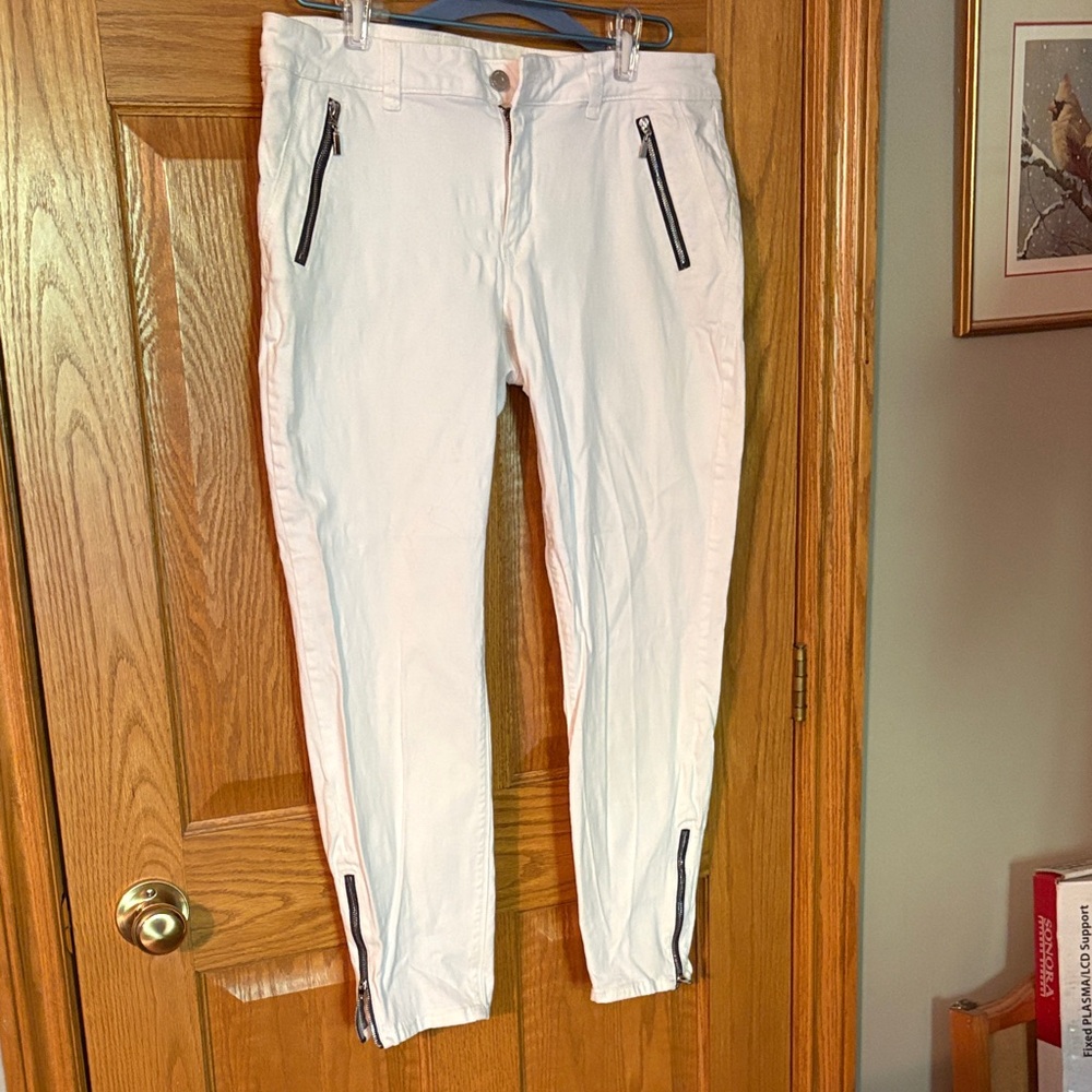 White House Black Market White Chinos with Zipper Accents